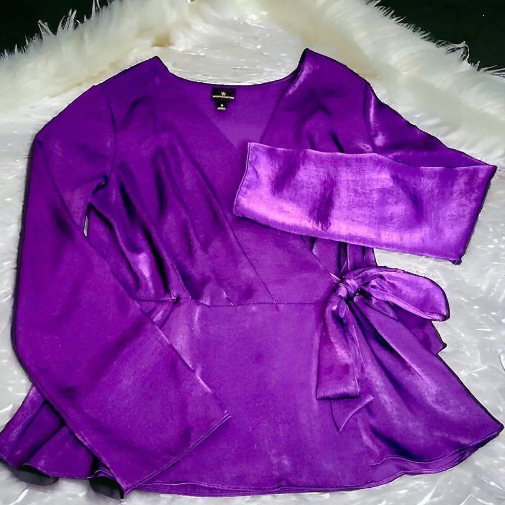 Worthington purple silky crossover top blouse